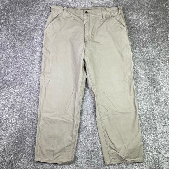 Carhartt Pants Men’s 38X29 Beige Straight Dungaree Carpenter Hammer Loop Pockets - Picture 1 of 13